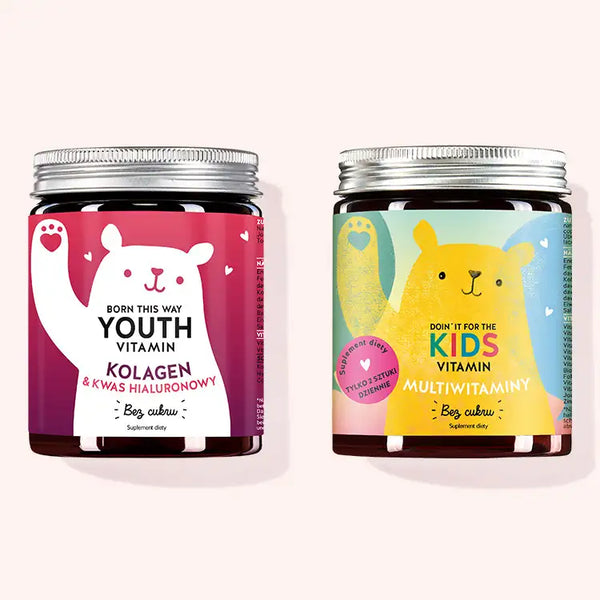 Bundle For You And Your Kids Duo by Bears with Benefits składający się z Born This Way Youth Vitamins with Collagen, Doin It For The Kids Vitamins with Multivitamin Complex.