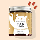 Zdjęcie przedstawia puszkę produktu Golden Goddess Tan with Beta Carotene firmy Bears with Benefits.
