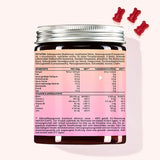 Oto tył opakowania Ah-Mazing Hair Bears z biotyną (bez cukru). Pokazuje informacje o wartościach odżywczych i listę składników produktu.