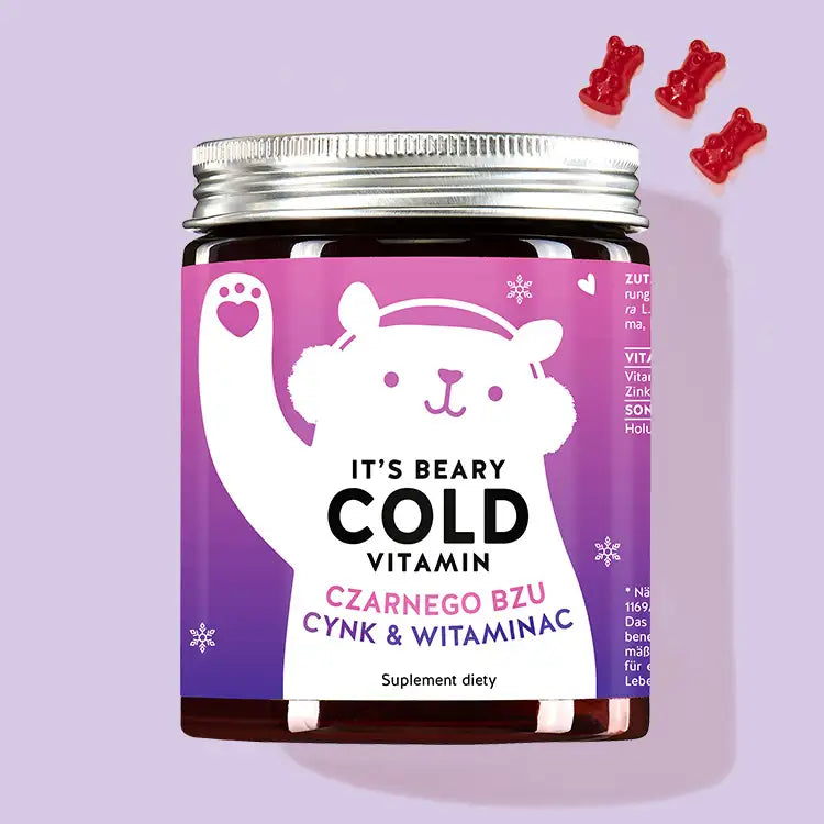 Puszka witamin It's Beary Cold z czarnym bzem, cynkiem i witaminą C od Bears with Benefits na zimną porę roku.