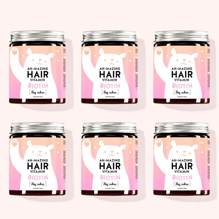 Ah-Mazing Hair Vitamins with Biotin (bez cukru) od Bears with Benefits jako 12-miesięczna kuracja.