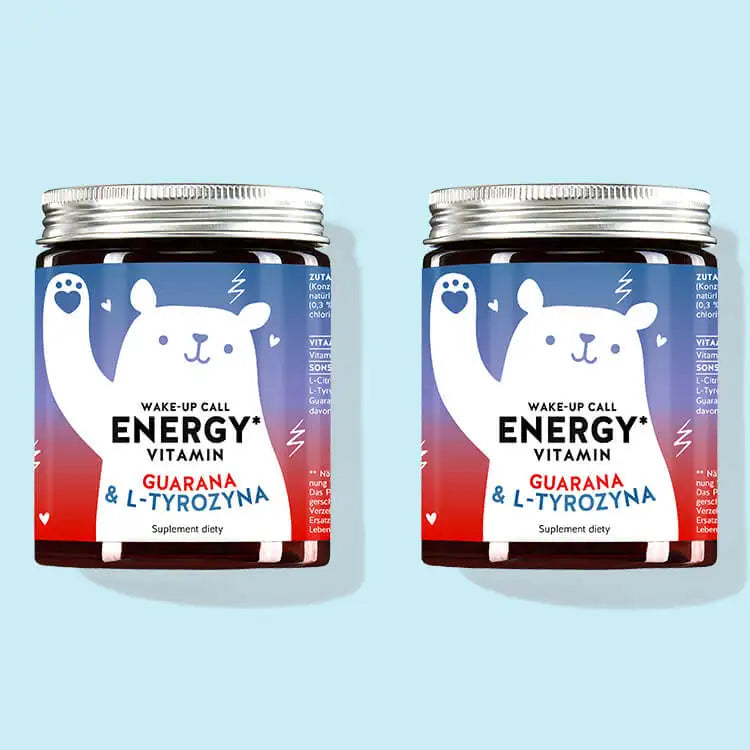 1 miesięczna kuracja Wake-Up Call Energy witamin z L-tyrozyną i ekstraktem z guarany od Bears with Benefits dla naturalny zastrzyk energii.