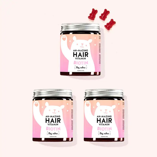 Ah-Mazing Hair Vitamins with Biotin (bez cukru) od Bears with Benefits jako 6-miesięczna kuracja.