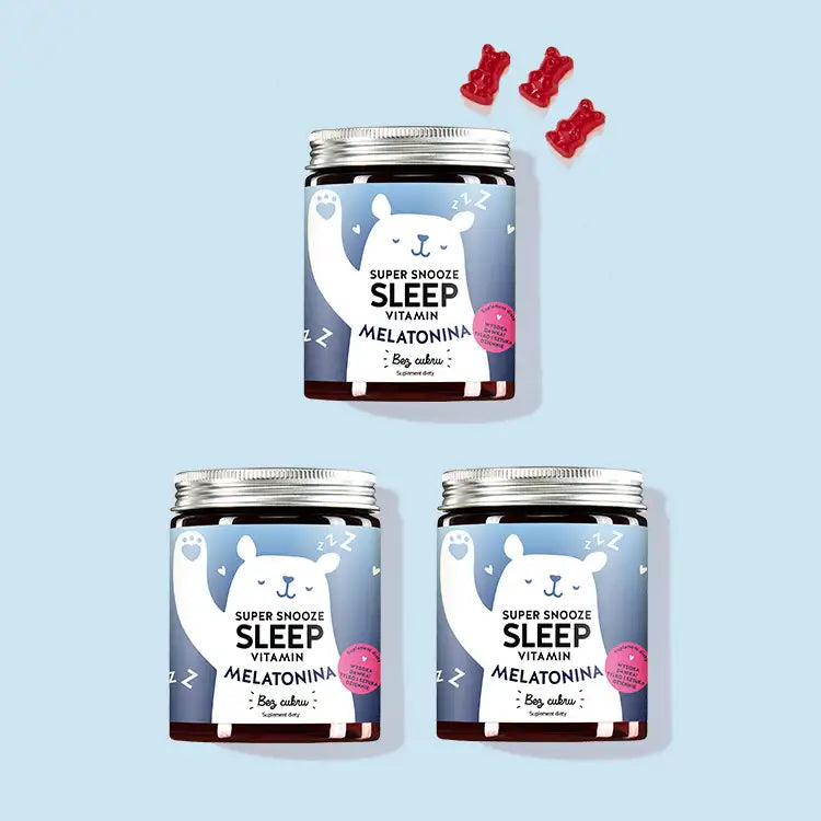 Super Snooze Sleep Vitamins with Melatonin od Bears with Benefits jako 6-miesięczna kuracja.