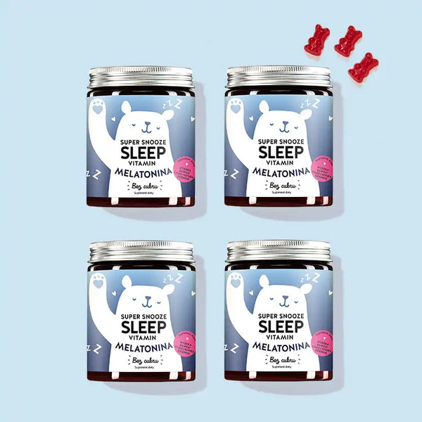 Super Snooze Sleep Vitamins with Melatonin od Bears with Benefits jako 8-miesięczna kuracja.