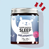Zdjęcie przedstawia puszkę produktu Super Snooze Sleep with Melatonin firmy Bears with Benefits.