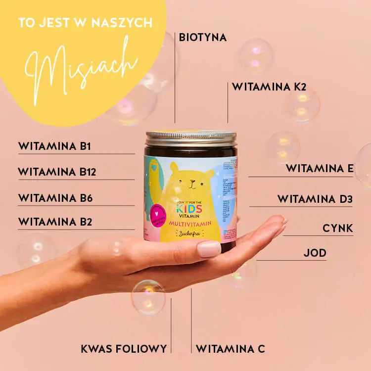 Te składniki i substancje odżywcze znajdują się w Doin It For The Kids witaminach Bears with Benefits: Biotyna, Witamina K2, Witamina E, Witamina D3, Cynk, Jod, kwas foliowy,Witamina C, Witamina B12, Witamina B6, Witamina B2.