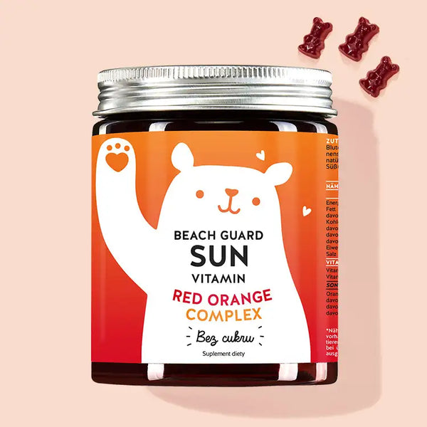 Puszka Beach Guard Sun Vitamins with Red Orange Complex marki Bears with Benefits dla skóry zniszczonej słońcem.