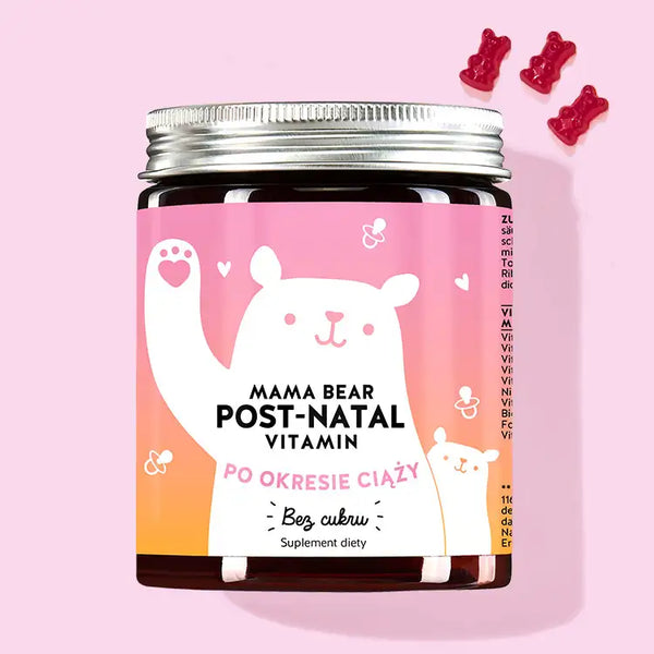 Puszka Mama Bear Post-Natal Vitamin z żelazem i selenem od Bears with Benefits dla wszystkich świeżo upieczonych mam.